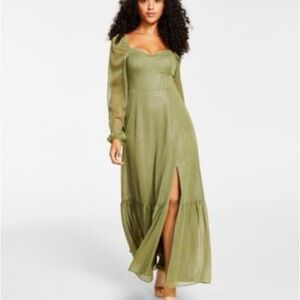 Bar III Olive Green Long Sleeve Maxi Dress with Sweetheart Neckline